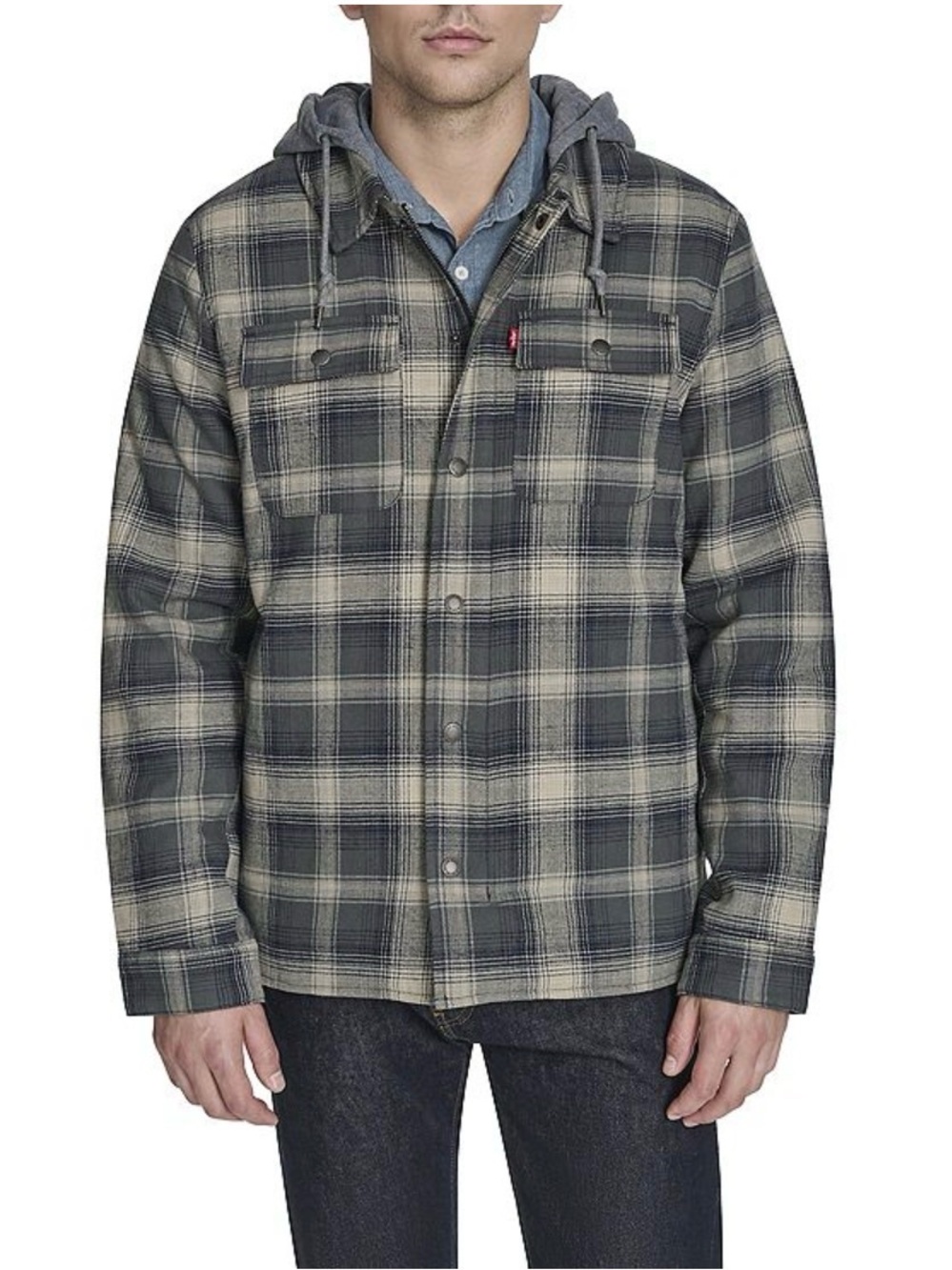 Levi's Men's green and Cream Plaid Sherpa Flannel Jacket
